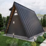 Premium paket 1+1 loft çelik villa – kenet çatı, alüminyum doğrama ve thermowood dış cephe uygulamalı görünüm   celik villa arka cephe 150x150