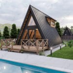 Premium pakette alüminyum doğrama, Thermowood doğal ahşap kaplama ve kenet çatı sistemiyle yüksek yalıtım performansı ve modern görünüm ön plandadır. Doğa ile bütünleşen estetik detaylar lüksü yansıtır.   celik villa yan aci 1 150x150