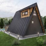 Premium paket 1+1 loft çelik villa – kenet çatı, alüminyum doğrama ve thermowood dış cephe uygulamalı görünüm   loft celik villa arka yan cephesi 150x150