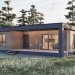 Modern çelik villa yan cepheden görünüm – açık veranda ve iç mekan uyumu, doğal malzeme kullanımı.   modern celik villa 150x150