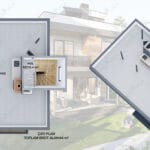 İki katlı modern çelik villanın detaylı mimari kat planı   cati kati plani 150x150