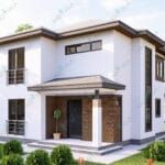 Önden görünümüyle veranda alanı bulunan dubleks çelik villa   celik ev giris 150x150