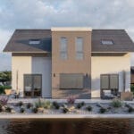 Bahçeye açılan verandalı çelik villa arka cephesi   celik ev 150x150