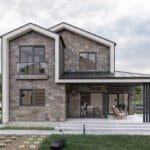 Çift katlı bahçeli çelik villanın dış mekan görünümü çok katlı çelik villa Çift Katlı Çelik Villa  178 m² 3+1 celik ev bahceli veranda goruntusu 150x150