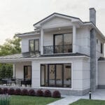 190 m² büyüklüğündeki 4+1 çelik villanın yan cepheden görünümü   celik villa yan cephe 150x150