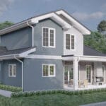 İki katlı çelik villanın yan cepheden görünümü   celik ev veranda 150x150