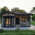 Bahçeli ve modern çizgilere sahip kompakt çelik ev tasarımı tek katlı çelik villa Tek Katlı Çelik Villa  65 m² 2+1 celik modern ev 1 150x150