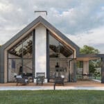 Loft çelik villanın cam cepheli ön görünümü ve veranda   celik villa veranda bahce 1 150x150