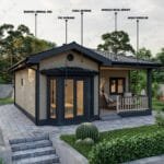 Çelik evin yapı malzemeleri ve çatı sistemine dair açıklamalı dış cephe tek katlı çelik villa Tek Katlı Çelik Villa  65 m² 2+1 malzeme acilimi celik villa 150x150