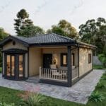 Bahçeli ve modern çizgilere sahip kompakt çelik ev tasarımı tek katlı çelik villa Tek Katlı Çelik Villa  65 m² 2+1 modern celik villa 150x150