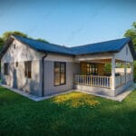 Arka cepheden Premium tek katlı çelik villanın genel görünümü   tek katli celik villa veranda 150x150