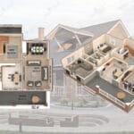Çelik villanın zemin kat iç yerleşim planı görseli. Çift katlı Çelik villa Çift Katlı Çelik Villa  250 m² 4+1 zemin kat yerlesim plani 1 150x150