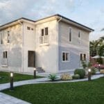 250 m² büyüklüğündeki modern çelik villa projesinin ön cepheden görünümü   cok katli celik villa 1 150x150