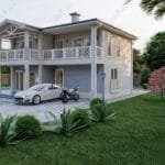 Çift katlı çelik yapının köşe perspektifinden görüntüsü   cok katli celik villa koseden gorunum 150x150