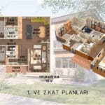 156 metrekarelik 3+1 çelik villanın 1. ve 2. kat yerleşim planı – oda ve mutfak dağılımı   celik daire plani 150x150