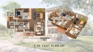 156 metrekarelik 3+1 çelik villanın 1. ve 2. kat yerleşim planı – oda ve mutfak dağılımı   celik daire plani 300x169