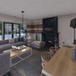 Çelik yapılı villada geniş oturma grubu ve doğal ışıkla aydınlanan modern salon alanı   celik ev icmekan 150x150