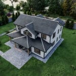 Kuşbakışı görünümle modern çelik villanın çatı yapısı, bahçesi ve genel plan yerleşimi   celik ev cati 1 150x150