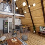 Çelik evin salon görüntüsü. loft katlı çelik villa Loft Katlı Çelik Villa  83 m² 1+1 loft katli celik ev mutfak alani 150x150