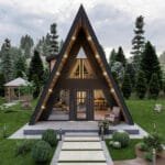 Loft çelik villanın giriş kısmı ve bahçe düzenlemesi. loft katlı çelik villa Loft Katlı Çelik Villa  83 m² 1+1 loft katli celik villa 3 150x150