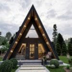 Loft çelik villanın giriş kısmı ve bahçe düzenlemesi loft katlı çelik villa Loft Katlı Çelik Villa  83 m² 1+1 loft katli ev giris 150x150