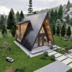 Loft katlı çelik villanın sol cepheden görünümü loft katlı çelik villa Loft Katlı Çelik Villa  83 m² 1+1 loft katli ev yerlesim gorunumu 150x150