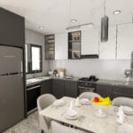 Modern çelik villanın ankastre mutfak ve yemek alanı tasarımı   celik villa mutfak 150x150