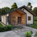 Bahçe pergolası ve yürüyüş yoluyla çelik villa ön cephe görünümü   celik ev giris 150x150