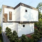 Loft katlı çelik villanın arka cephesi.   celik villa arka taraftan gorunum 150x150