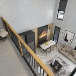 Çelik evin zemin katının loft kattan görünümü   celik villa ic mekan 150x150