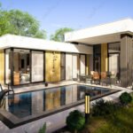 Arka bahçe, veranda ve havuz görseli   tek katli celik 150x150